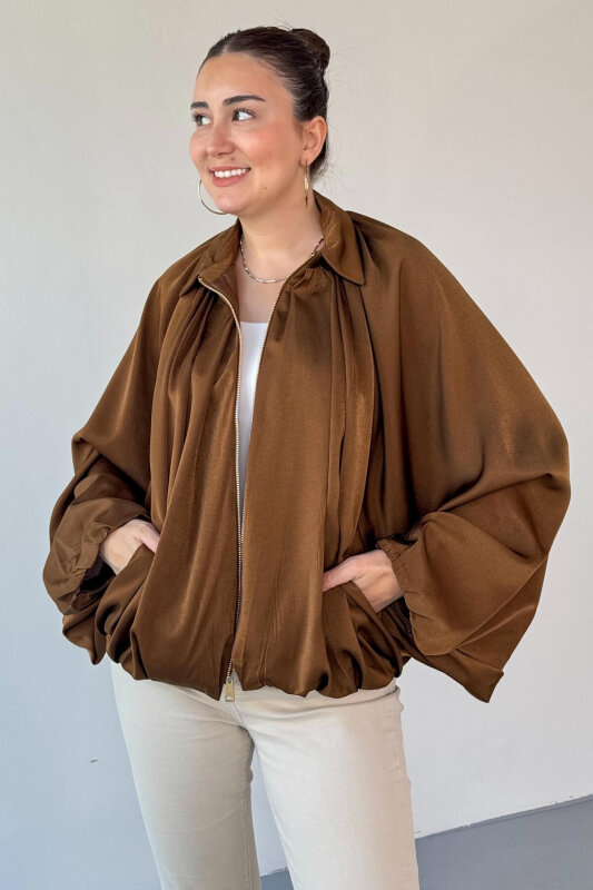 CKT-12455 Taba Özel Tasarım Saten Bomber Ceket - 3