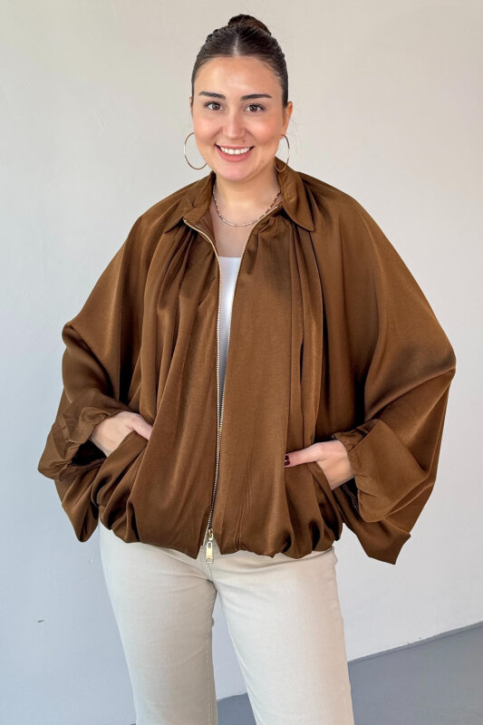 CKT-12455 Taba Özel Tasarım Saten Bomber Ceket - 1
