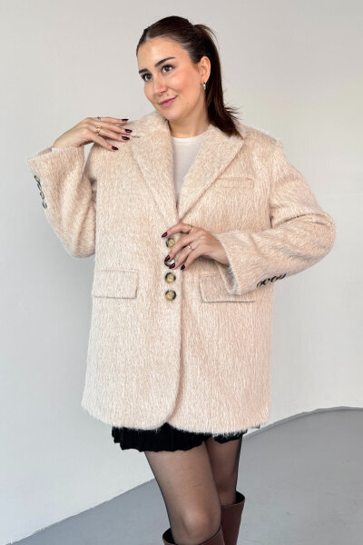 CKT-12460 Bej Kırçıllı Astarlı Oversize Ceket - 1