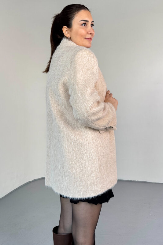 CKT-12460 Bej Kırçıllı Astarlı Oversize Ceket - 5