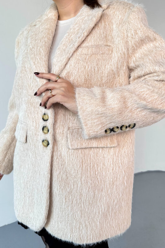 CKT-12460 Bej Kırçıllı Astarlı Oversize Ceket - 2