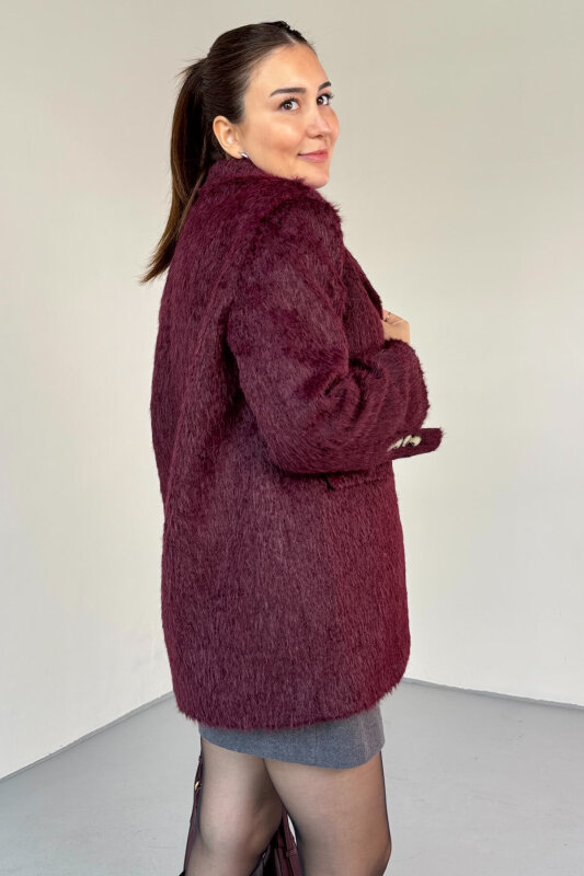 CKT-12460 Bordo Kırçıllı Astarlı Oversize Ceket - 4