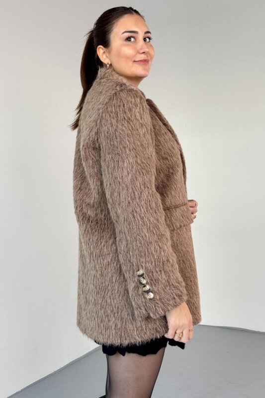 CKT-12460 Kahverengi Kırçıllı Astarlı Oversize Ceket - 4