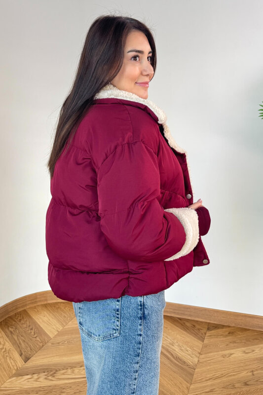 CKT-12476 Bordo Kürklü Astarlı Şişme Mont - 6