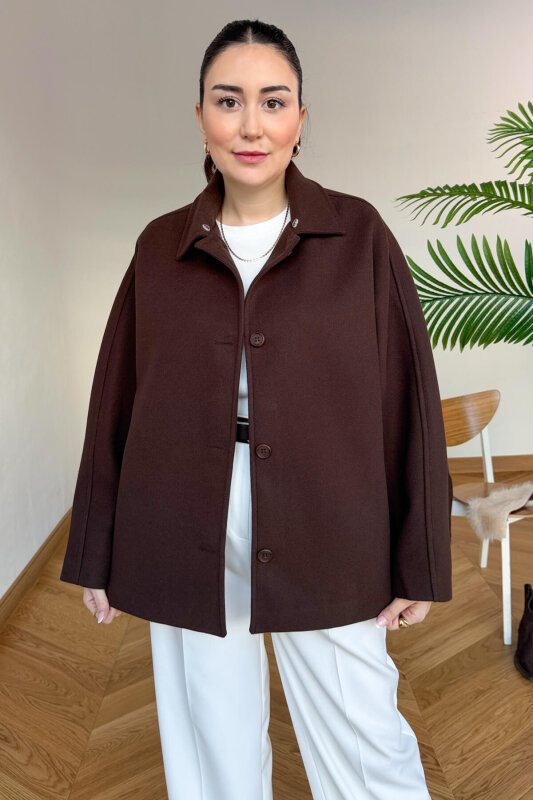 CKT-12478 Acı Kahve Çıkarılabilir Kürklü Premium Kaşe Kaban - 8