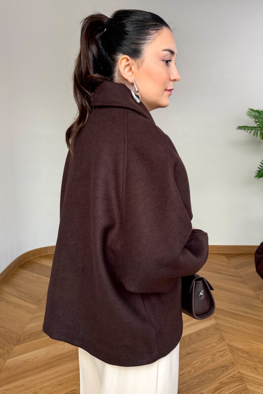 CKT-12479 Acı Kahve Deri Kemer Tokalı İthal Kaşe Ceket - 2