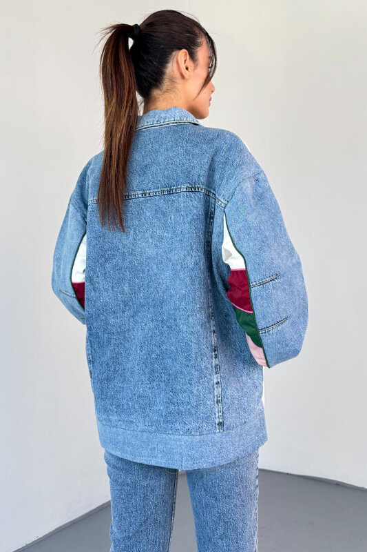 CKT-2783 Renk Bloklu Denim Yaka Bomber Ceket - 3