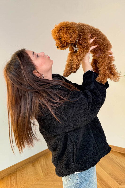 CKT-7020 Siyah Fermuarlı Astarlı Oversize Peluş Mont - 2