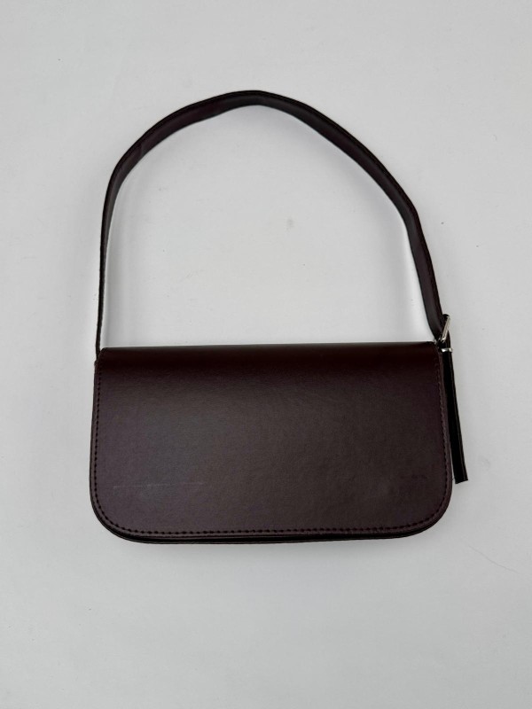 ÇNT-3022 Acı Kahve Askılı Baget Suni Deri Omuz Çantası - 4