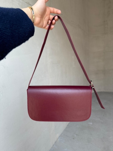 ÇNT-3022 Bordo Askılı Baget Suni Deri Omuz Çantası 