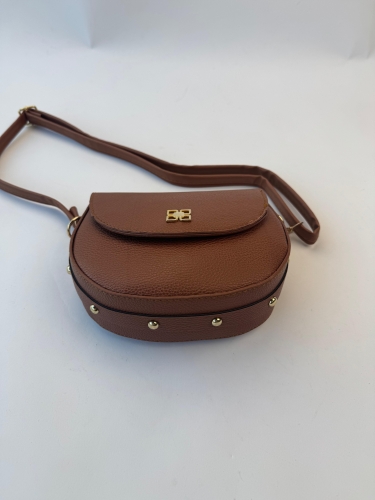 ÇNT-3032 Taba Gold Zımba Detaylı Kapaklı Omuz Çantası - 2