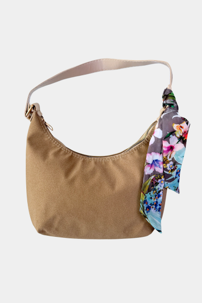 ÇNT-3039 Taş Rengi Süet Fular Detaylı Fermuarlı Omuz Çantası - Cappmoda