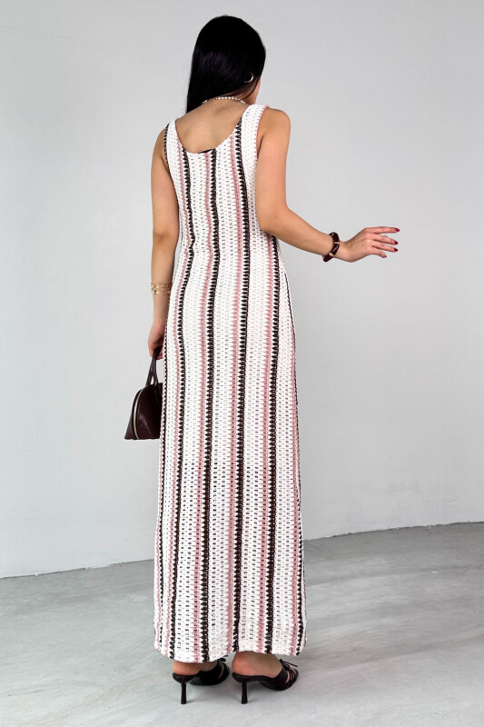 ELB-01780 Krem Çizgili Örgü Dokulu Yazlık Elbise - 6