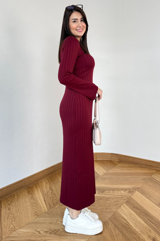 ELB-01835 Bordo Pelerin Kol Triko Elbise - 3