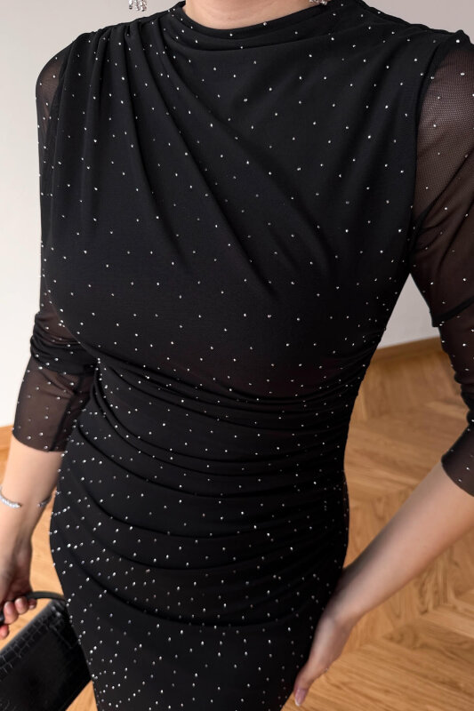 ELB-01837 Siyah Taşlı Tül Elbise - 2