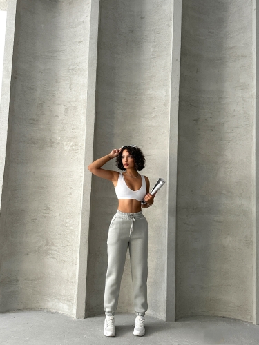 EŞF-09088 Boyama Gri Üç İplik Şardonlu Bel Lastikli Jogger Eşofman - 2