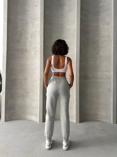 EŞF-09088 Boyama Gri Üç İplik Şardonlu Bel Lastikli Jogger Eşofman - 5