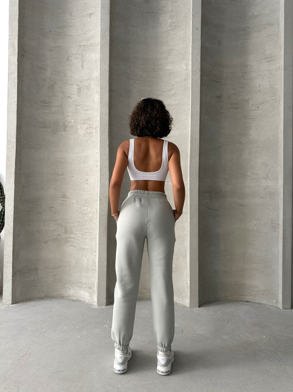 EŞF-09088 Boyama Gri Üç İplik Şardonlu Bel Lastikli Jogger Eşofman - 5