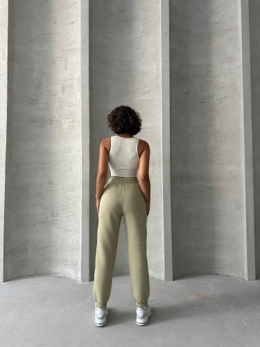EŞF-09088 Haki Üç İplik Şardonlu Bel Lastikli Jogger Eşofman - 7