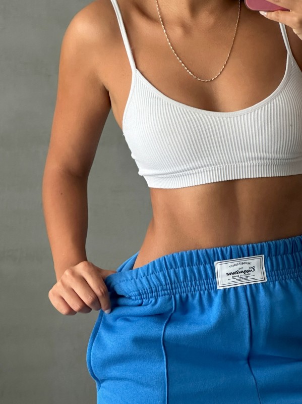 EŞF-09089 Mavi Etiket Detaylı İki İplik Çimalı Şardonlu Mevsimlik Kumaş Jogger Eşofman - 2