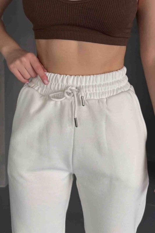 EŞF-09091 Beyaz İki İplik Şardonlu Jogger Eşofman - 2