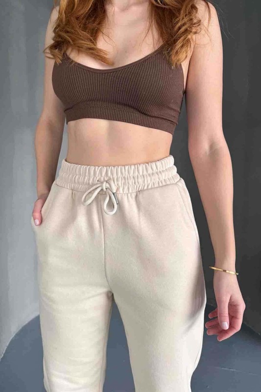 EŞF-09091 Krem Rengi İki İplik Şardonlu Jogger Eşofman - 2