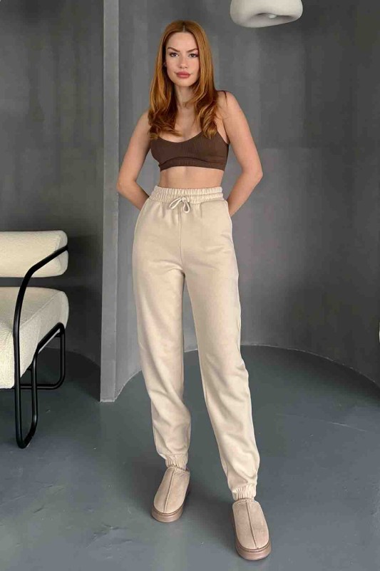 EŞF-09091 Krem Rengi İki İplik Şardonlu Jogger Eşofman - 3