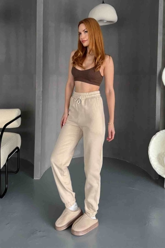 EŞF-09091 Krem Rengi İki İplik Şardonlu Jogger Eşofman - 4
