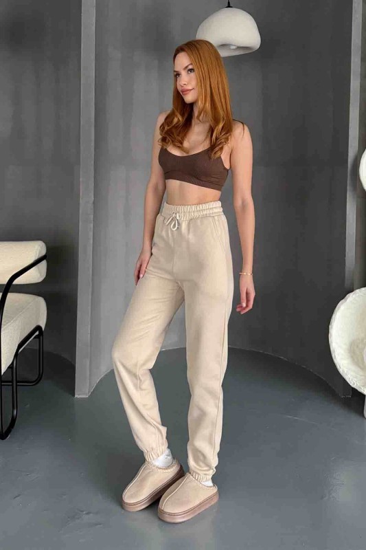EŞF-09091 Krem Rengi İki İplik Şardonlu Jogger Eşofman - 4