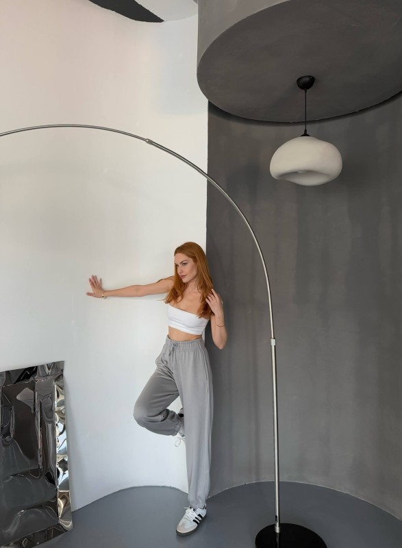EŞF0010 Boyama Gri Modal Kumaş Paça Lastikli Jogger Eşofman Altı - 7
