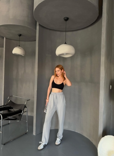 EŞF0011 Boyama Gri Havuç Model Modal Kumaş Çimalı Eşofman Altı - 2