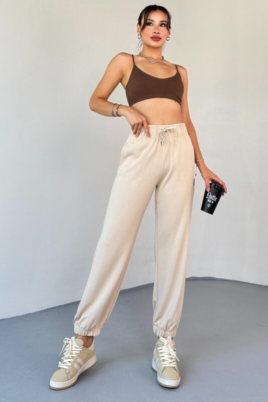  EŞF0012 Taş Rengi Modal Kumaş Düz Jogger Eşofman Altı - 1