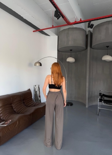 EŞF0017 Füme Modal Kumaş Bel Lastikli Salaş Çimalı Eşofman Altı - 5