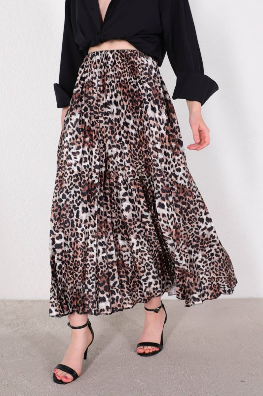 ETK-02301 Leopar Desen Saten Piliseli Etek - 6