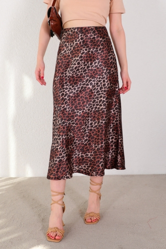 ETK-02302 Kahverengi Leopar Desen Saten Etek 