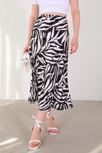 ETK-02302 Siyah Beyaz Zebra Desen Saten Etek 