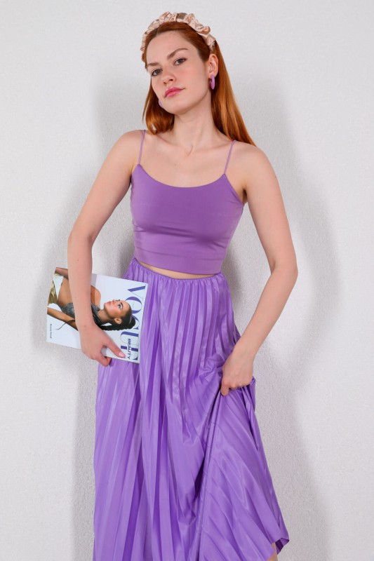 ETK-02304 Lila Pileli Bel Lastikli Etek - 6