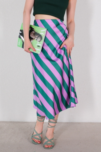 ETK-02305 Lila Çapraz Şeritli Saten Etek - 4