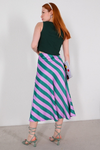 ETK-02305 Lila Çapraz Şeritli Saten Etek - 6