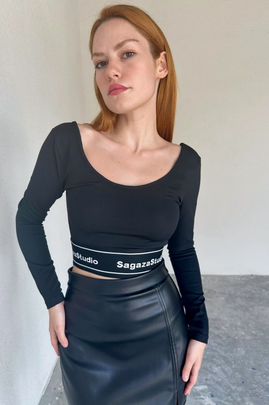 ETK-02317 Siyah Yan Fermuarlı Suni Deri Mini Etek - 6