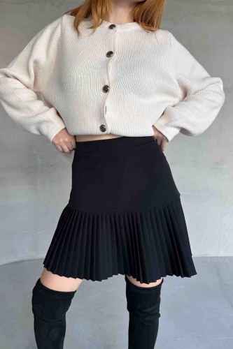 ETK-02328 Siyah Pileli Crep Kumaş Mini Etek - Cappmoda