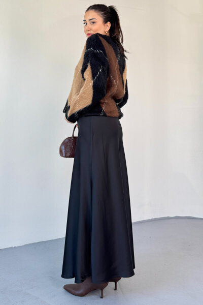 ETK-02340 Siyah Tam Boy Bel Lastikli Saten Etek - Cappmoda (1)