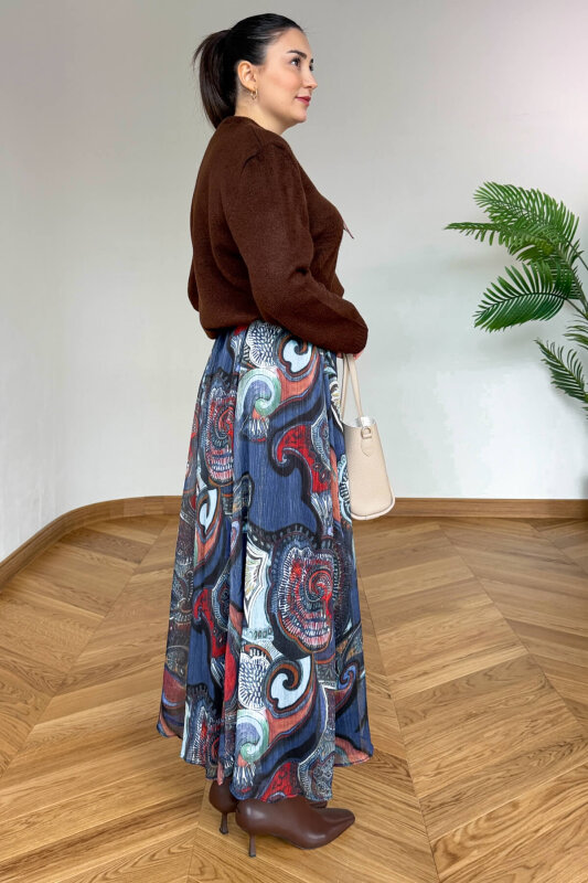 ETK-02342 Renkli Şifon Astarlı Kemerli Kışlık Etek - 4