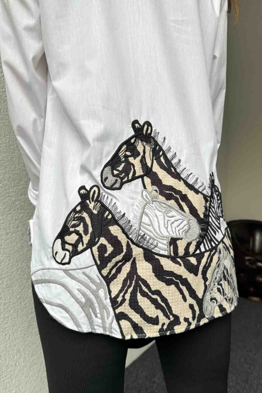 GML-10239 Beyaz Zebra Desenli Pamuklu Kumaş - 6