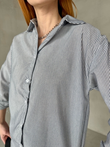 GML-10249 Siyah Çizgili Poplin Kumaş Salaş Gömlek - 3