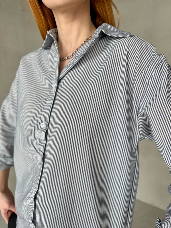 GML-10249 Siyah Çizgili Poplin Kumaş Salaş Gömlek - 3