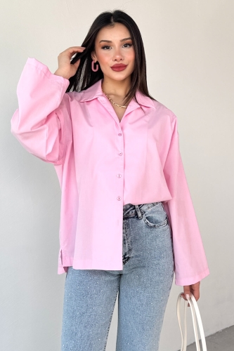 GML-10260 Pembe Ceket Yaka Geniş Kollu Gömlek - 2