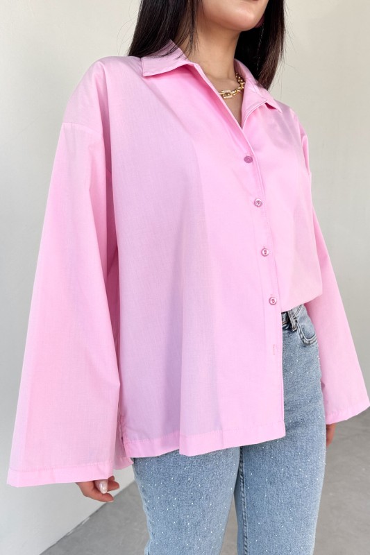 GML-10260 Pembe Ceket Yaka Geniş Kollu Gömlek - 6