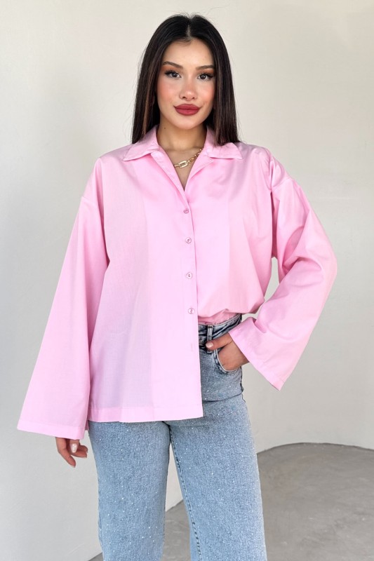 GML-10260 Pembe Ceket Yaka Geniş Kollu Gömlek - 7