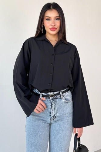 GML-10260 Siyah Ceket Yaka Geniş Kollu Gömlek - 6